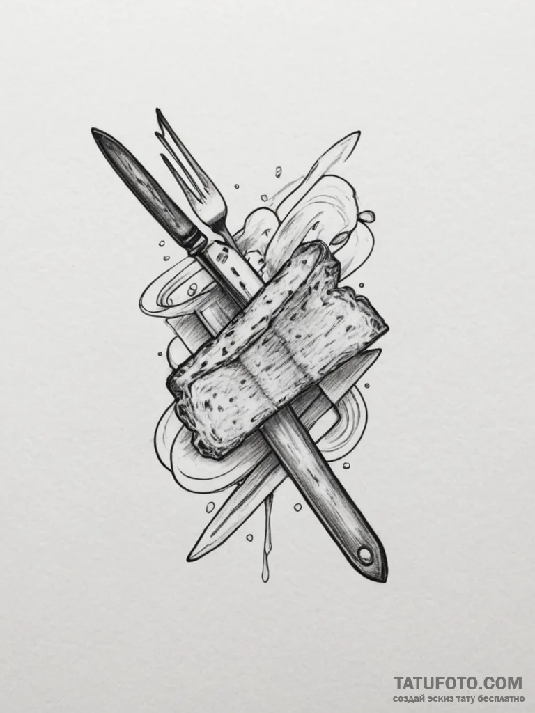 Tattoo design a 'toast' on one, a 'butter kni... - эскиз тату (№1755121443_0, 13.08.2025 21:44) — Tatufoto.com