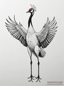 A red-crowned crane dancing, tattoo drawing o... - эскиз тату (№1755121839_0, 13.08.2025 21:50) — Tatufoto.com