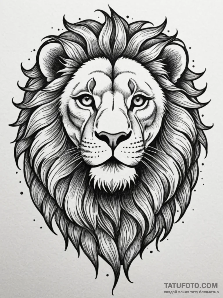 Tattoo sketch a leo lion, its mane depicted w... - эскиз тату (№1755122240_0, 13.08.2025 21:57) — Tatufoto.com