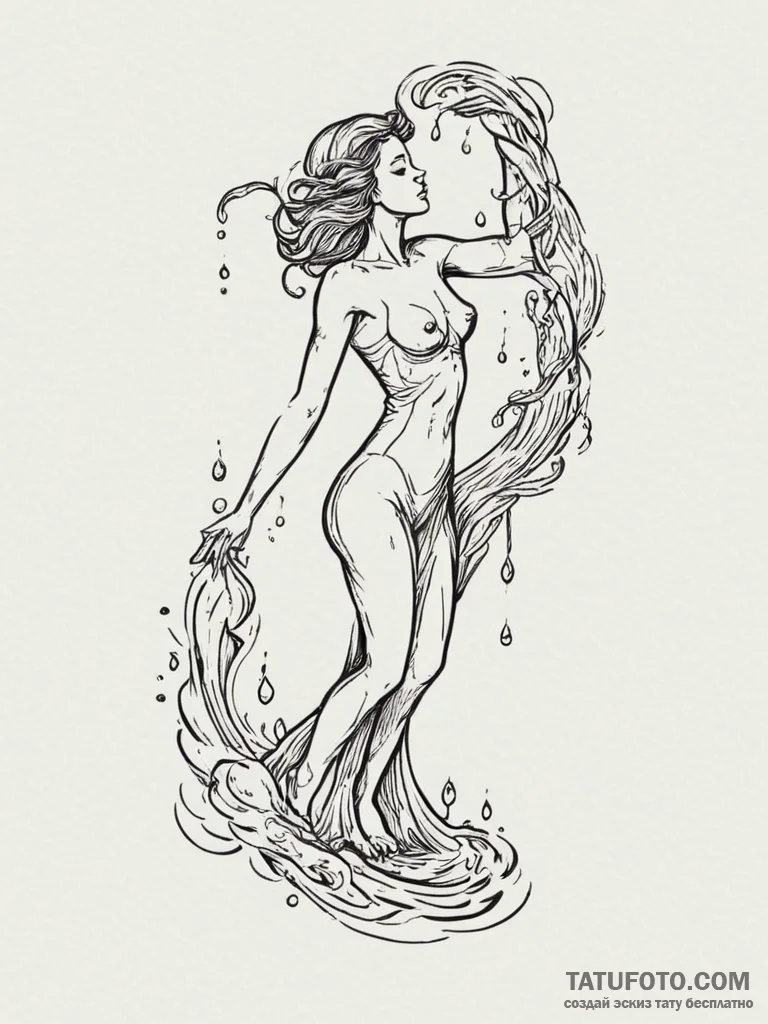 Tattoo sketch aquarius's water-bearer, pourin... - эскиз тату (№1755123829_0, 13.08.2025 22:23) — Tatufoto.com