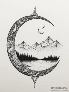 A design of veles's horns forming a crescent... - эскиз тату (№1755124847_0, 13.08.2025 22:40) — Tatufoto.com