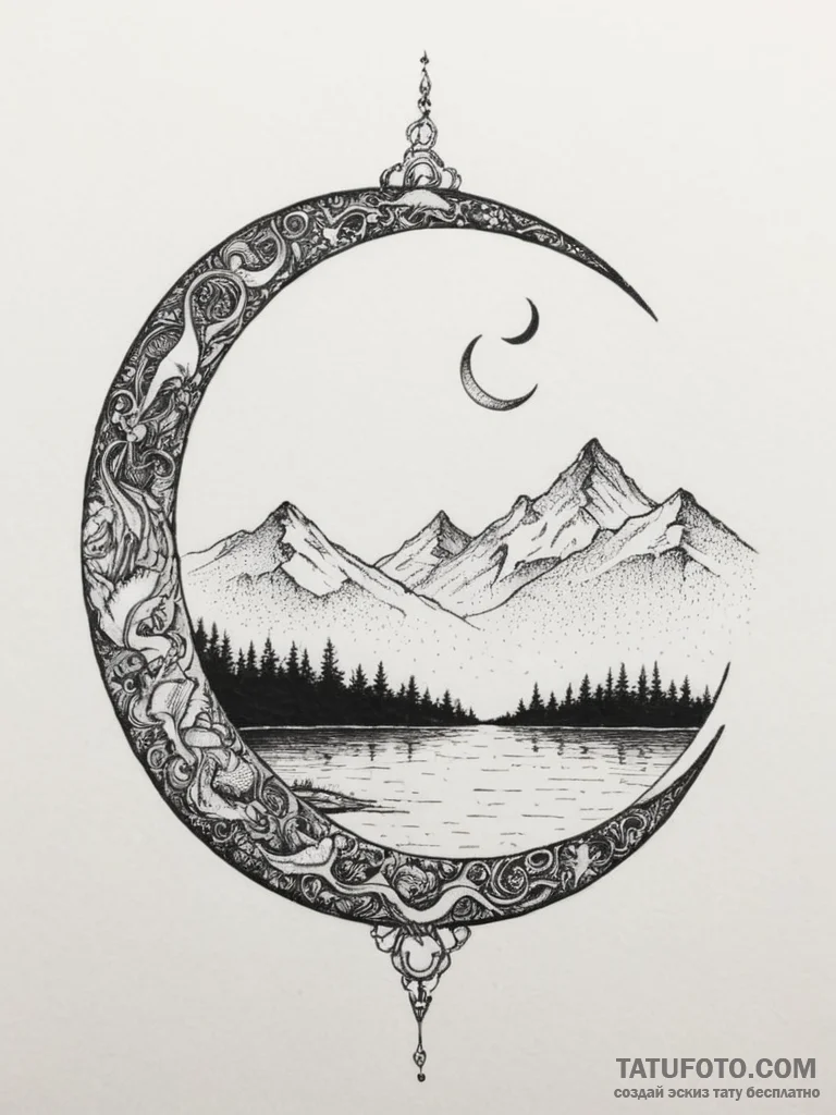 A design of veles's horns forming a crescent... - эскиз тату (№1755124847_0, 13.08.2025 22:40) — Tatufoto.com