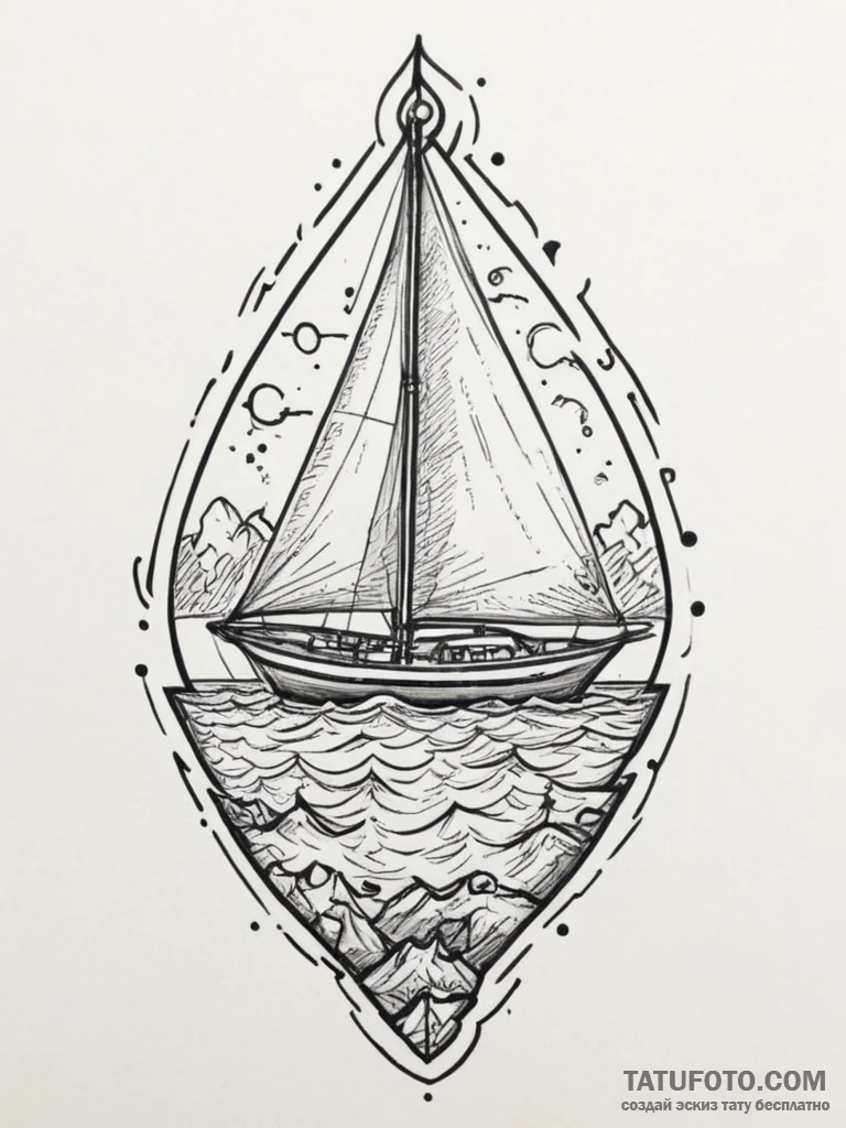 Sailboat, tattoo drawing outline, new school... - эскиз тату (№1755125437_0, 13.08.2025 22:50) — Tatufoto.com