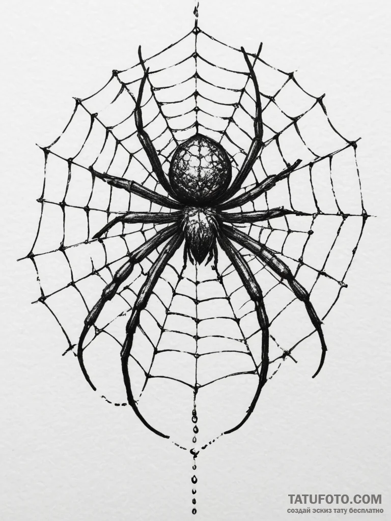 A close-up of a spider weaving its intricate... - эскиз тату (№1755125655_0, 13.08.2025 22:54) — Tatufoto.com