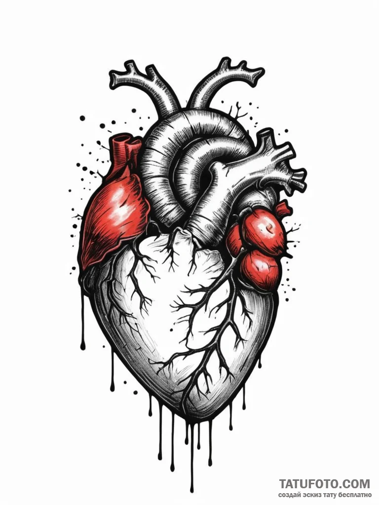 Anatomical heart, tattoo drawing outline, tra... - эскиз тату (№1755125859_0, 13.08.2025 22:57) — Tatufoto.com