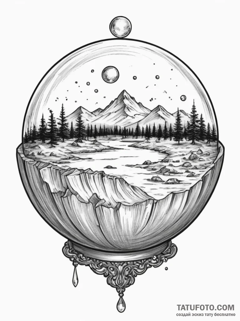 Tattoo design a crystal ball reflecting a mys... - эскиз тату (№1755126255_0, 13.08.2025 23:04) — Tatufoto.com