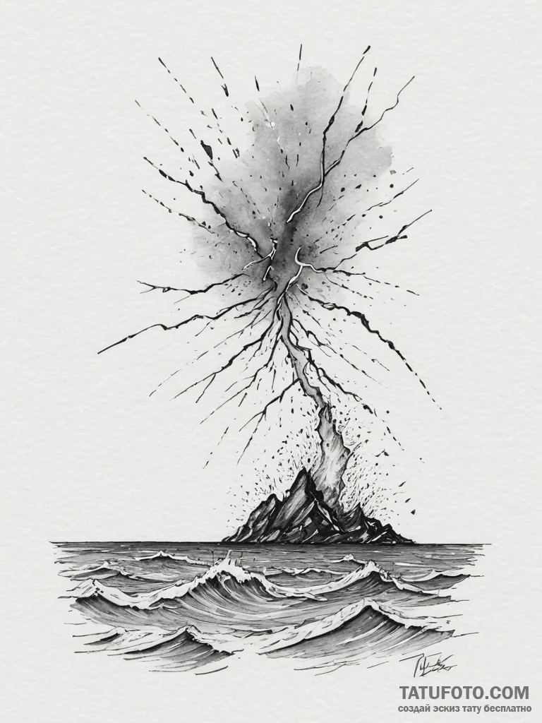 A dramatic shot of lightning striking over a... - эскиз тату (№1755129871_0, 14.08.2025 00:04) — Tatufoto.com