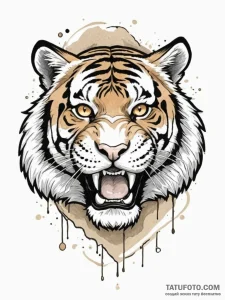 Tiger grin, artistic tattoo sketch, bold outl... - эскиз тату (№1755130469_0, 14.08.2025 00:14) — Tatufoto.com
