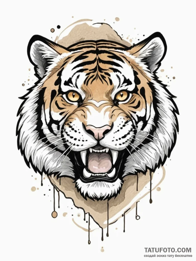 Tiger grin, artistic tattoo sketch, bold outl... - эскиз тату (№1755130469_0, 14.08.2025 00:14) — Tatufoto.com