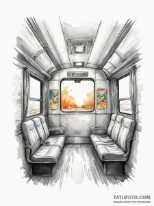 The interior of a sleeper car on a long-dista... - эскиз тату (№1755131876_0, 14.08.2025 00:37) — Tatufoto.com
