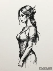Tattoo sketch a warrior woman's silhouette, e... - эскиз тату (№1755132478_0, 14.08.2025 00:47) — Tatufoto.com