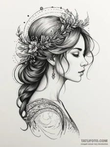 Tattoo design a virgo maiden's profile in bla... - эскиз тату (№1755135495_0, 14.08.2025 01:38) — Tatufoto.com