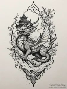 Tattoo sketch a stylized griffin flying over... - эскиз тату (№1755136090_0, 14.08.2025 01:48) — Tatufoto.com
