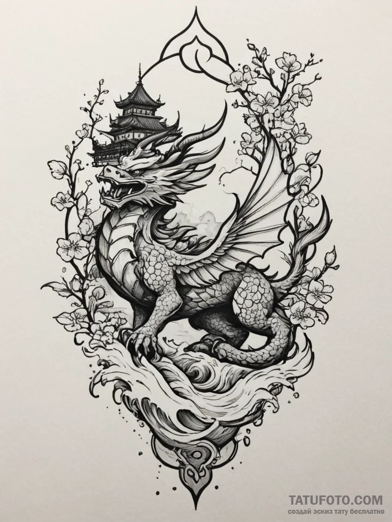 Tattoo sketch a stylized griffin flying over... - эскиз тату (№1755136090_0, 14.08.2025 01:48) — Tatufoto.com
