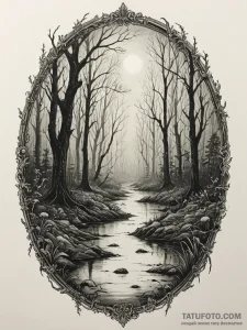 Tattoo design a dark, foggy swamp with myster... - эскиз тату (№1755136491_0, 14.08.2025 01:54) — Tatufoto.com