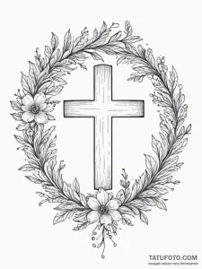 Tattoo design a delicate floral wreath surrou... - эскиз тату (№1755137696_0, 14.08.2025 02:14) — Tatufoto.com