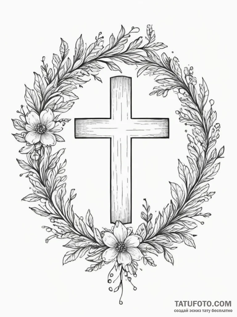 Tattoo design a delicate floral wreath surrou... - эскиз тату (№1755137696_0, 14.08.2025 02:14) — Tatufoto.com