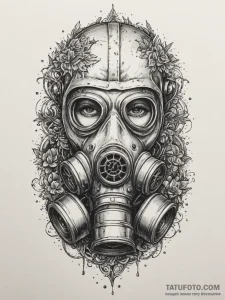 Tattoo sketch a post-apocalyptic gas mask wit... - эскиз тату (№1755138292_0, 14.08.2025 02:24) — Tatufoto.com