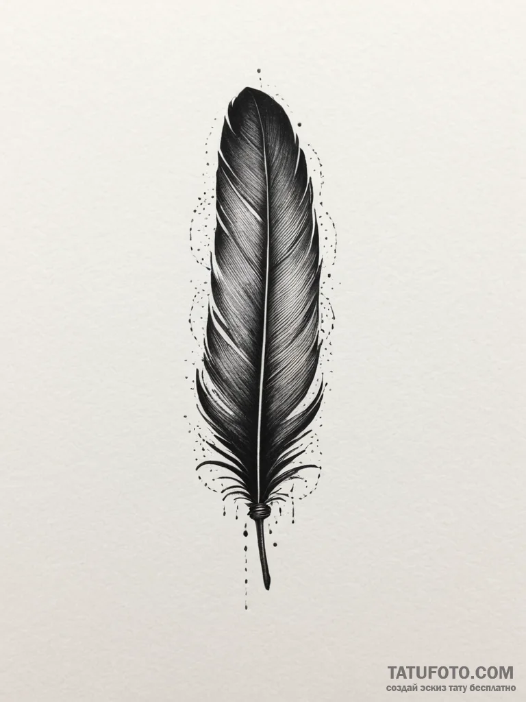 A single raven feather, ink illustration for... - эскиз тату (№1755141912_0, 14.08.2025 03:25) — Tatufoto.com