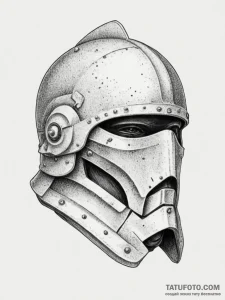 Tattoo sketch a close-up of a battle-worn hel... - эскиз тату (№1755143121_0, 14.08.2025 03:45) — Tatufoto.com