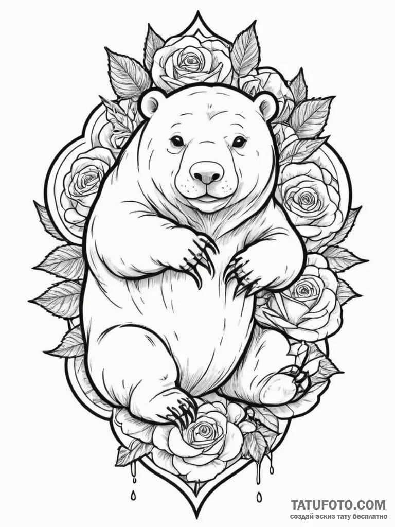 Tardigrade (water bear), tattoo line art, bol... - эскиз тату (№1755143323_0, 14.08.2025 03:48) — Tatufoto.com