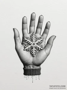 A close-up of a single, perfect snowflake on... - эскиз тату (№1755143717_0, 14.08.2025 03:55) — Tatufoto.com