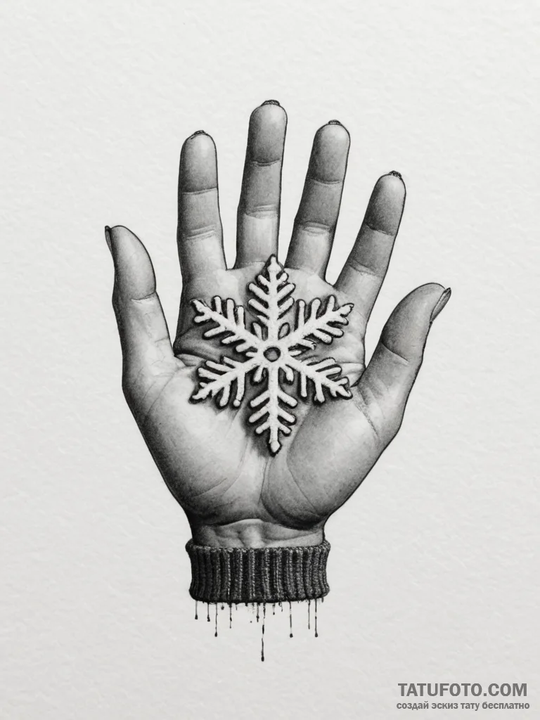 A close-up of a single, perfect snowflake on... - эскиз тату (№1755143717_0, 14.08.2025 03:55) — Tatufoto.com