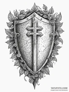 Tattoo design a warrior's shield overgrown wi... - эскиз тату (№1755144323_0, 14.08.2025 04:05) — Tatufoto.com