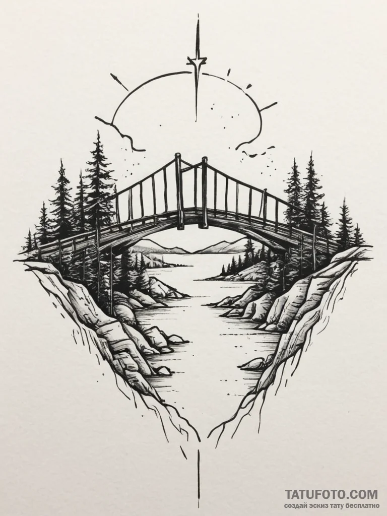 Tattoo design a sturdy bridge, symbolizing ov... - эскиз тату (№1755145123_0, 14.08.2025 04:18) — Tatufoto.com