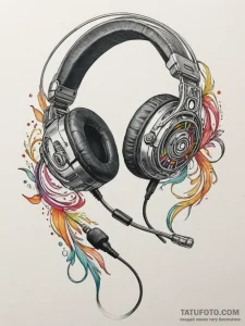 Tattoo design a gaming headset with a microph... - эскиз тату (№1755146122_0, 14.08.2025 04:35) — Tatufoto.com