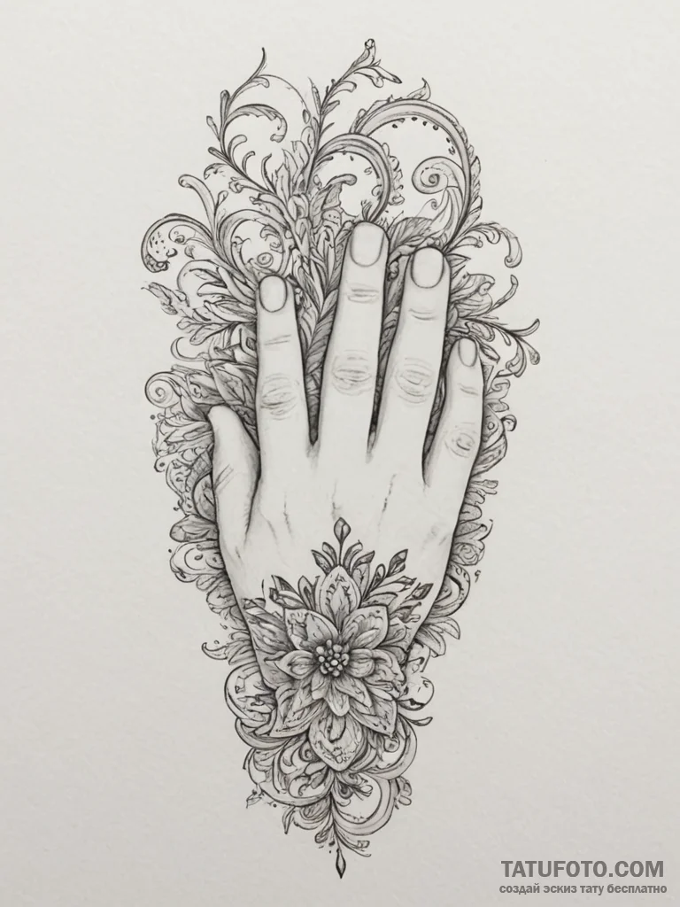 Tattoo sketch a hand with a subtle 'thread' w... - эскиз тату (№1755146524_0, 14.08.2025 04:42) — Tatufoto.com