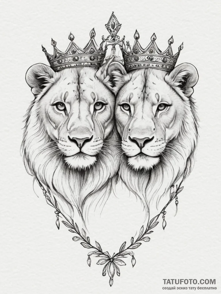 Tattoo design a pair of lion's or lioness's h... - эскиз тату (№1755147527_0, 14.08.2025 04:58) — Tatufoto.com