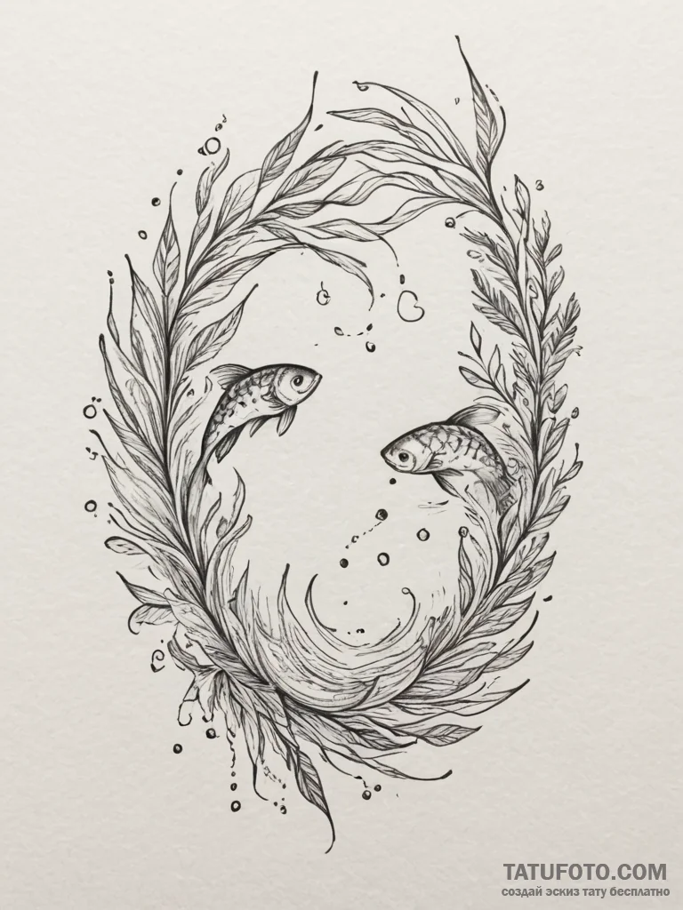 Tattoo design pisces symbols created from flo... - эскиз тату (№1755147722_0, 14.08.2025 05:02) — Tatufoto.com
