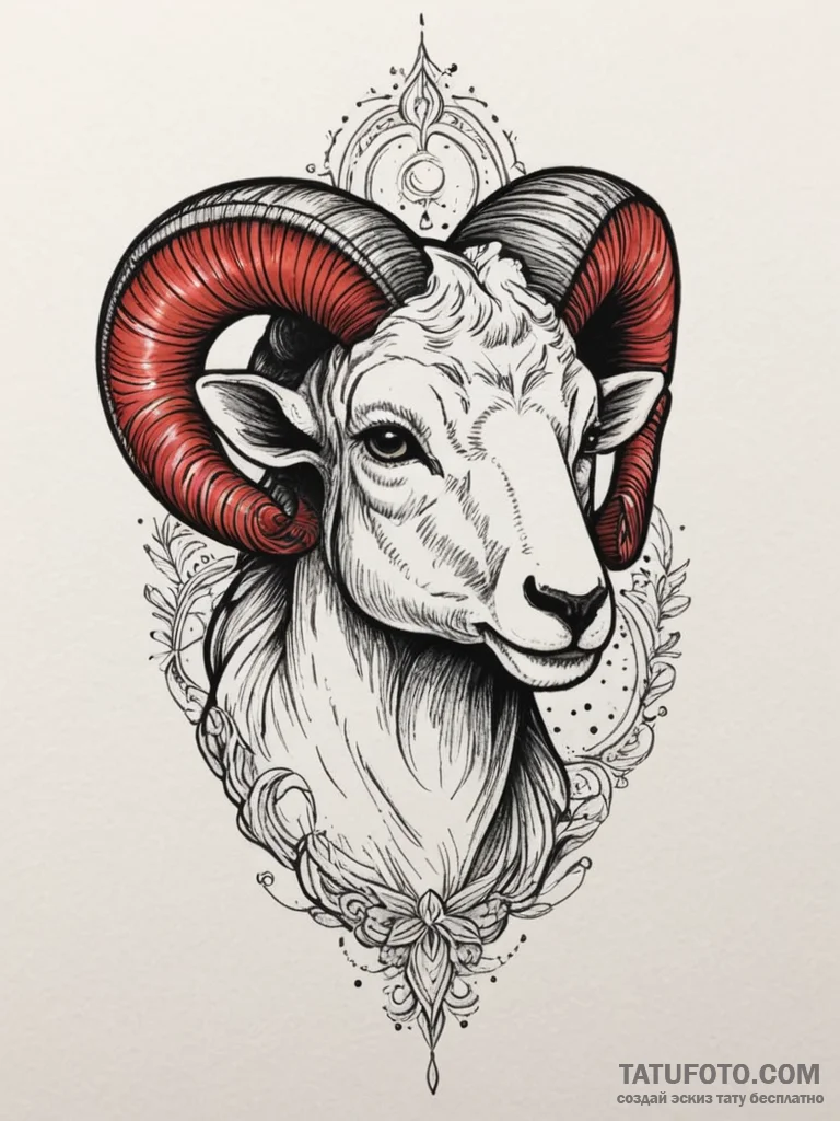 Aries, ink illustration for tattoo, on a clea... - эскиз тату (№1755147919_0, 14.08.2025 05:05) — Tatufoto.com