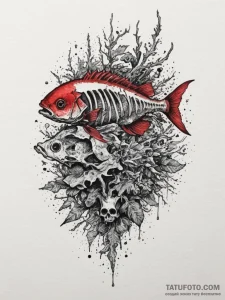 Fish skeleton, concept art for tattoo, black... - эскиз тату (№1755149092_0, 14.08.2025 05:24) — Tatufoto.com