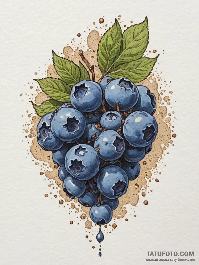 Blueberry, ink illustration for tattoo, sepia... - эскиз тату (№1755150664_0, 14.08.2025 05:51) — Tatufoto.com