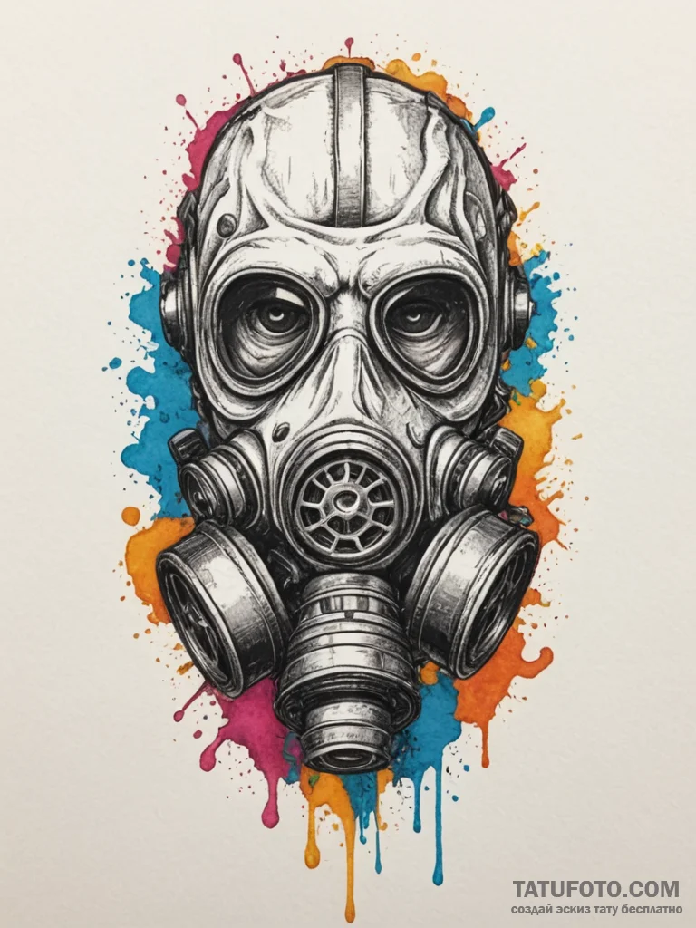 Gas mask, tattoo line art, detailed cross-hat... - эскиз тату (№1755150860_0, 14.08.2025 05:54) — Tatufoto.com