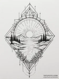Tattoo design an abstract landscape with a se... - эскиз тату (№1755153222_0, 14.08.2025 06:33) — Tatufoto.com
