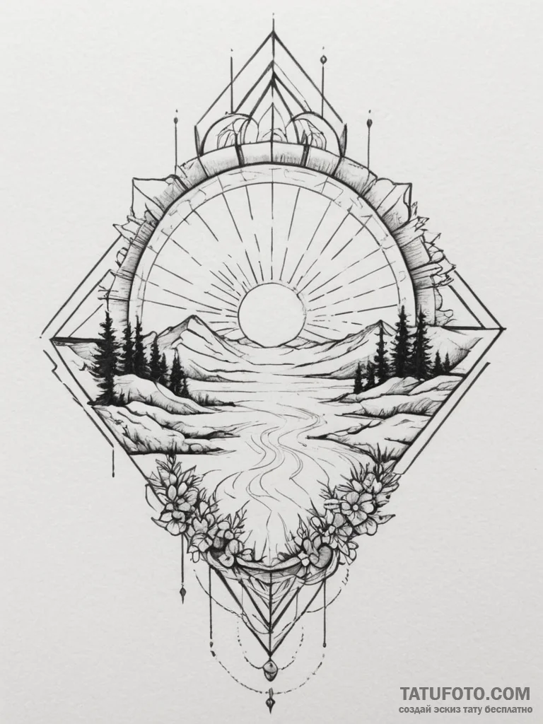 Tattoo design an abstract landscape with a se... - эскиз тату (№1755153222_0, 14.08.2025 06:33) — Tatufoto.com