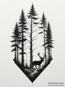 Tattoo sketch a forest silhouette with an ani... - эскиз тату (№1755153419_0, 14.08.2025 06:36) — Tatufoto.com