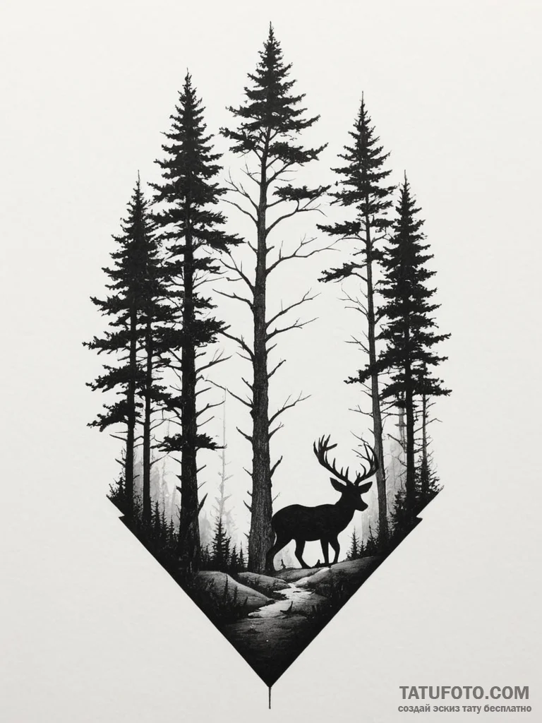 Tattoo sketch a forest silhouette with an ani... - эскиз тату (№1755153419_0, 14.08.2025 06:36) — Tatufoto.com