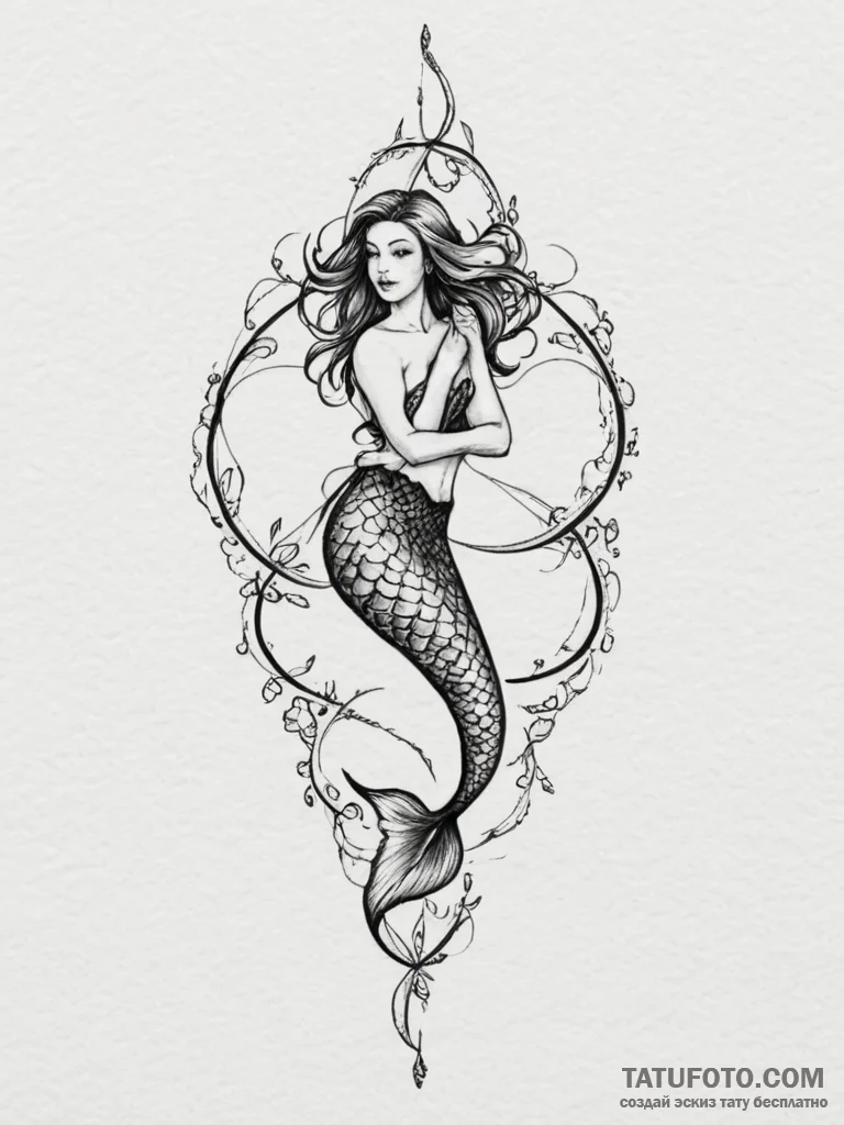 Tattoo sketch a mermaid's tail forming an inf... - эскиз тату (№1755153816_0, 14.08.2025 06:43) — Tatufoto.com
