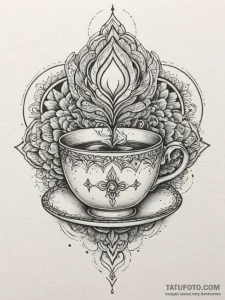 Tattoo design a minimalist teacup with a stea... - эскиз тату (№1755154014_0, 14.08.2025 06:46) — Tatufoto.com