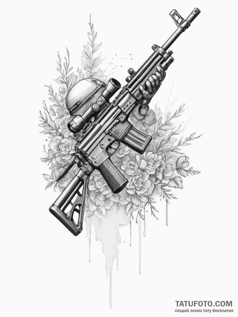 Machine gun - эскиз тату (№1755155202_0, 14.08.2025 07:06) — Tatufoto.com