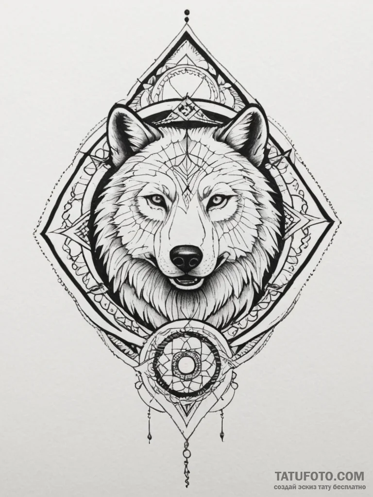 Tattoo sketch: a geometric mandala incorporat... - эскиз тату (№1755155398_0, 14.08.2025 07:09) — Tatufoto.com