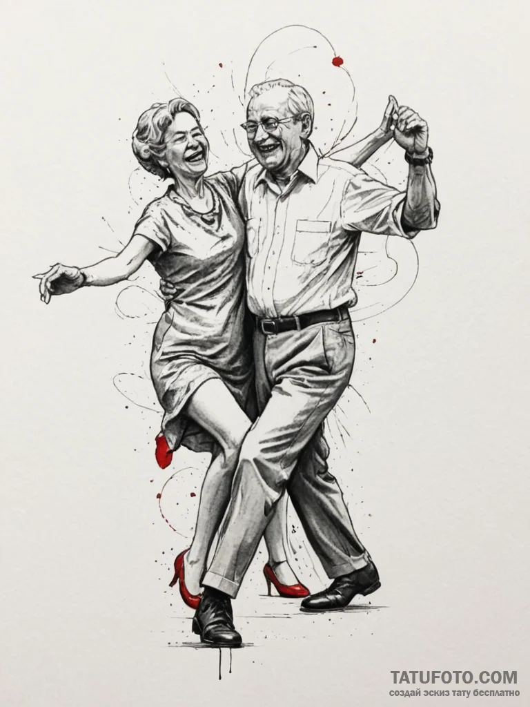A joyful, candid photo of an old couple danci... - эскиз тату (№1755155793_0, 14.08.2025 07:16) — Tatufoto.com