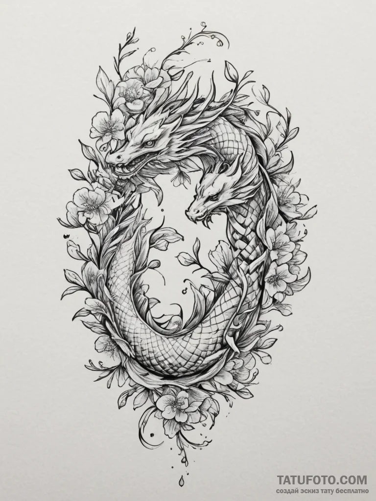 Tattoo sketch two intertwining vines growing... - эскиз тату (№1755156189_0, 14.08.2025 07:23) — Tatufoto.com