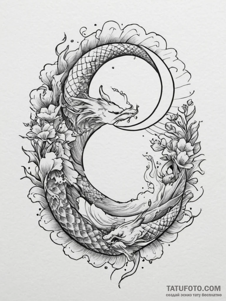 Sun and moon, ink illustration for tattoo, on... - эскиз тату (№1755156979_0, 14.08.2025 07:36) — Tatufoto.com