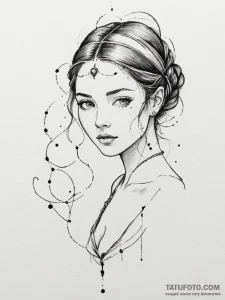 Tattoo design a virgo maiden, half realistic... - эскиз тату (№1755157375_0, 14.08.2025 07:42) — Tatufoto.com