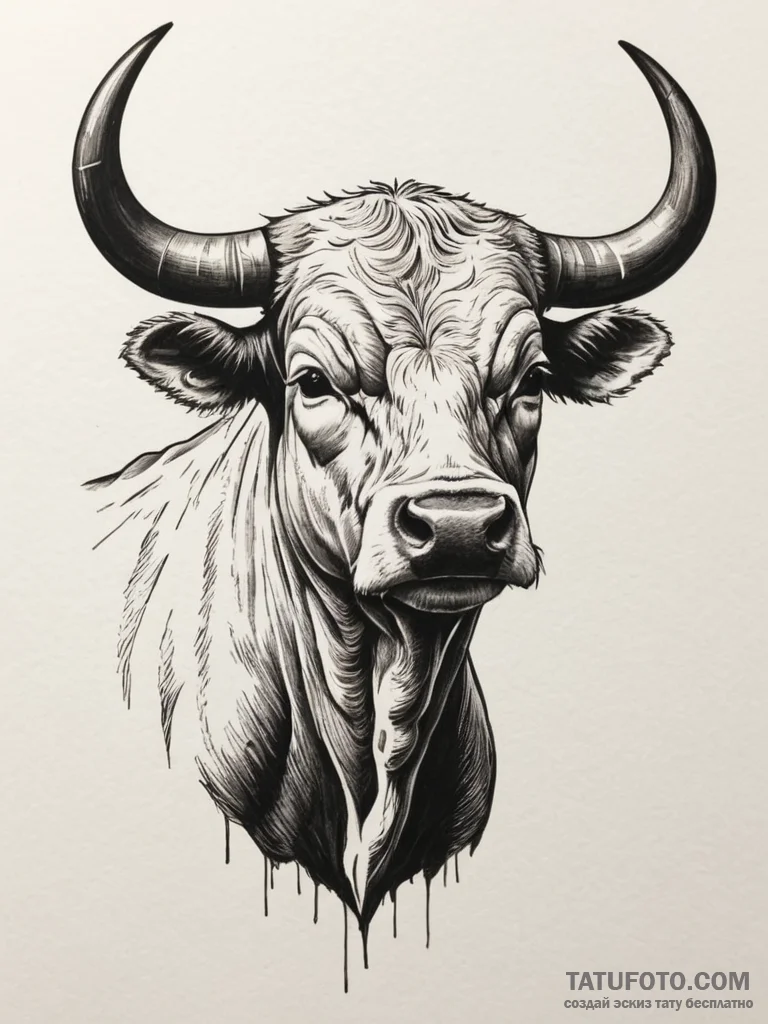 Bull, artistic tattoo sketch, clean lines, cr... - эскиз тату (№1755157967_0, 14.08.2025 07:52) — Tatufoto.com